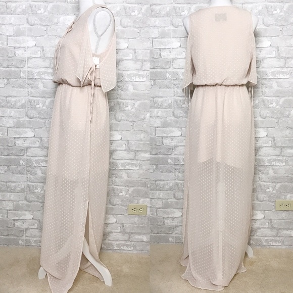 Charles Henry NWOT Cold Shoulder Dainty Dotted Print Maxi Dress Medium Petite - Picture 2 of 8